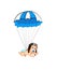 Cartoon vector clip art with baby boy in pilot hat with parachute