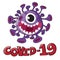 Cartoon vector Covid-19 Coronavirus isolated with text COVID-19 on white background.