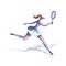 Cartoon vector design of young trendy woman playing tennis. Girl in action with racket in hand
