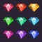 Cartoon vector diamonds icons set in different colors with different shapes