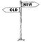Cartoon Vector Direction Sign with Two Decision Arrows Old and N
