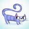 Cartoon vector drawing illustration of sitting blue and striped tabby cat