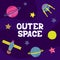 Cartoon vector flat illustration with a spaceship. Outer space