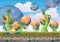 cartoon vector floating island background with separated layers for game art and animation