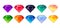 Cartoon vector gems and diamonds icons set in different colors.