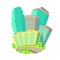 Cartoon vector icons with group of multistory buildings glass windows. near skyscrapers the wide city street, where the