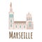 Cartoon vector illstration of The Cathedral of Sainte-Marie-majeure in Marseille isolated on white background