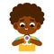 Cartoon vector illustration, African boy holds an antistress simple dimple toy in hands