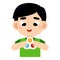 Cartoon vector illustration, Asian boy holds an antistress simple dimple toy in hands