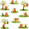 Cartoon vector illustration of bees, bears and honey