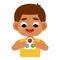 Cartoon vector illustration, Boy holds an antistress simple dimple toy in hands