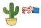 Cartoon vector illustration of cactus and thorn, bleeding finger