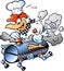 Cartoon Vector illustration of an Chef Chicken riding a BBQ grill barrel