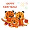 Cartoon vector illustration for children, Chinese New Year. Three tigers