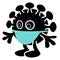 Cartoon vector illustration of dangerous corona virus COVID-19 with eyes, small hands and legs wearing the face mask