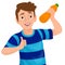 Cartoon vector illustration, expression of a boy after drinking juice.