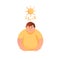 Cartoon vector illustration of a fat man sweats from abnormal hot weather under the sun, flat lay style