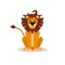 A cartoon vector illustration of a friendly lion sitting and forward facing. Lion character.