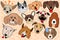 Cartoon Vector Illustration of Funny Dogs Expressing Emotions. Puppy emoji showing various emotions.