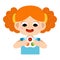 Cartoon vector illustration, A girl with red hair holds an antistress simple dimple toy in hands