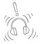 Cartoon vector illustration of headphones and listening to loud music