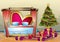 Cartoon vector illustration interior Christmas room with separated layers