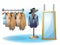 Cartoon vector illustration interior clothing room with separated layers