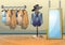 Cartoon vector illustration interior clothing room with separated layers