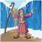 Cartoon vector illustration of Moses parting the Red sea