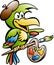 Cartoon Vector illustration of a Parrot Painter Artist