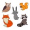 A cartoon vector illustration set of super cute woodland creatures and critters. Included in this set raccoon, owl