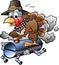 Cartoon Vector illustration of an Thanksgiving Turkey riding a BBQ grill barrel