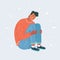 Cartoon vector illustration of Upset crying man