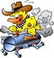 Cartoon Vector illustration of an Yellow Chicken riding a BBQ grill barrel