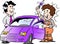 Cartoon Vector illustration of a young man who receives the key to his new car