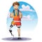 Cartoon vector man with Prostheses leg with separated layers for game and animation