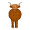 Cartoon vector outline doodle illustration of big Bull Scottish highland cow mother. Isolated Animal stands on the ground on white