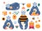 Cartoon vector set bear honey and bee