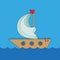 Cartoon vector ship in sea