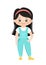 Cartoon vector smiling Chinese girl in overalls