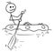 Cartoon Vector Stick Man Sailing a Rubber Boat