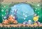 Cartoon vector underwater treasure background with separated layers for game art and animation