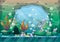 Cartoon vector underwater treasure background with separated layers for game art and animation game