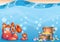 Cartoon vector underwater treasure background with separated layers for game art and animation game