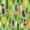 Cartoon Vegetables. Colored Seamless Patterns