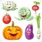 Cartoon vegetables smiles isolated on a white background