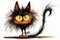 A cartoon version of the cat, emotive body language, spiky mounds, frayed