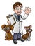 Cartoon Veterinarian Character with Cat and Dog