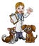 Cartoon Veterinarian Character with Cat and Dog