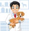 Cartoon veterinarian doctor examining a puppy
